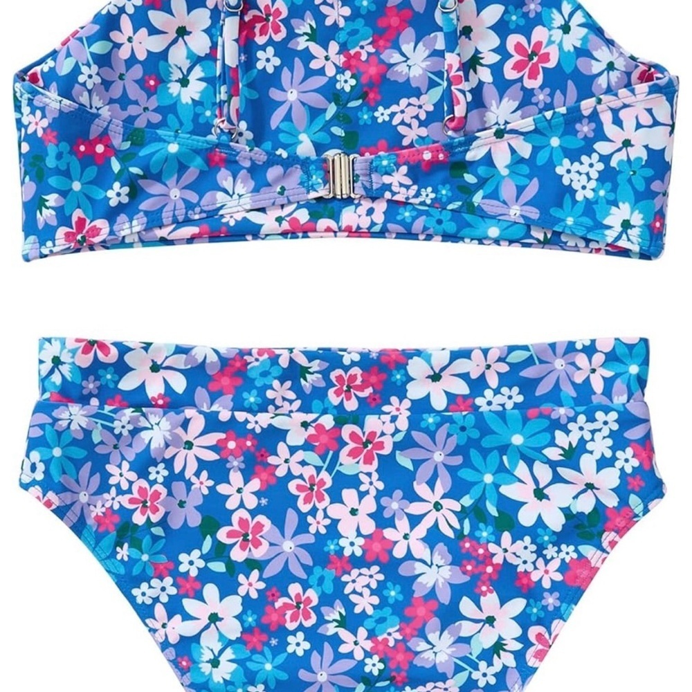 Blue and Pink Bikini Set Sporty Bandeau High-Waisted - Picture 4 of 9